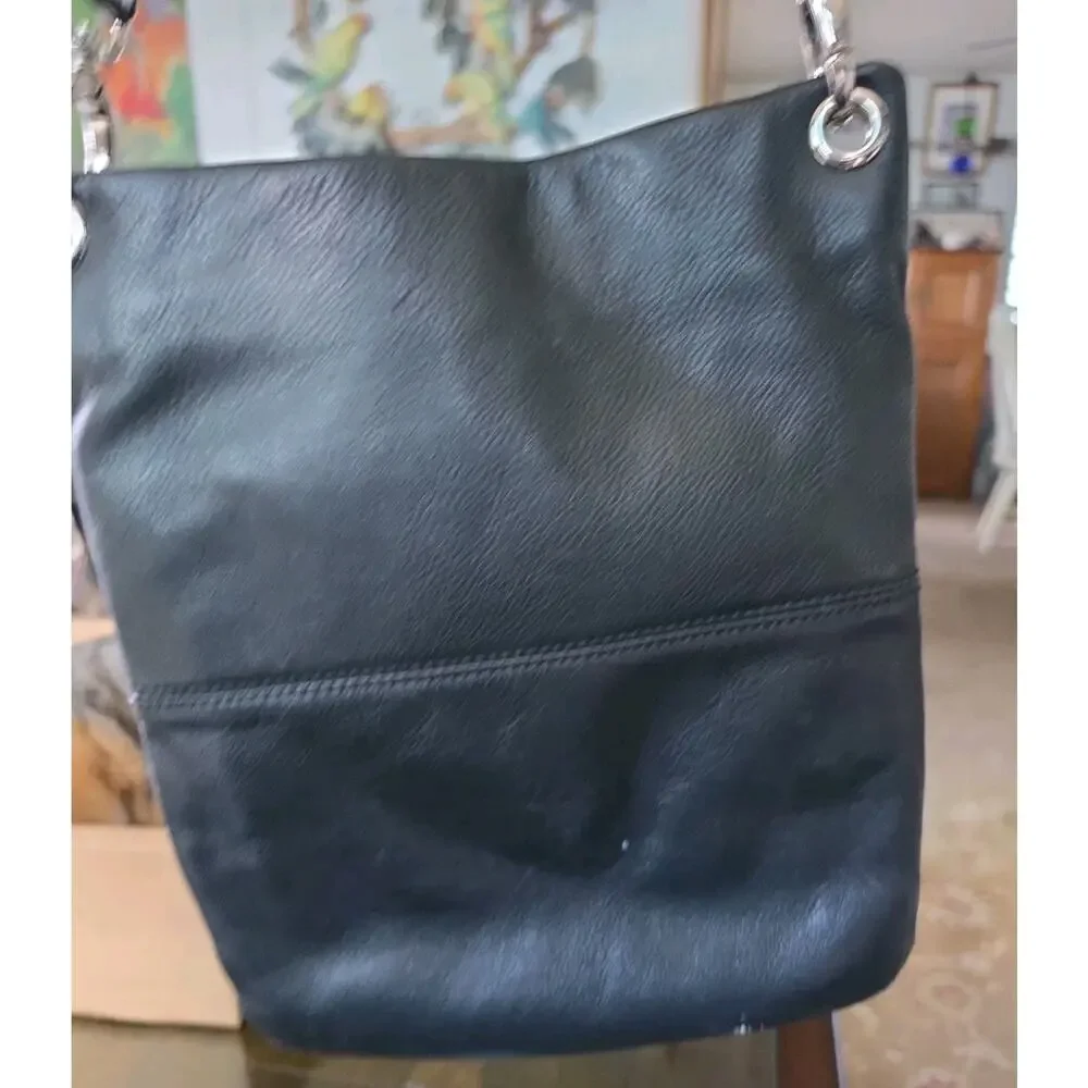 MARGOT CROSSBODY TRIPLE ZIPPER Soft LEATHER BAG BLACK Silver Swivel Strap